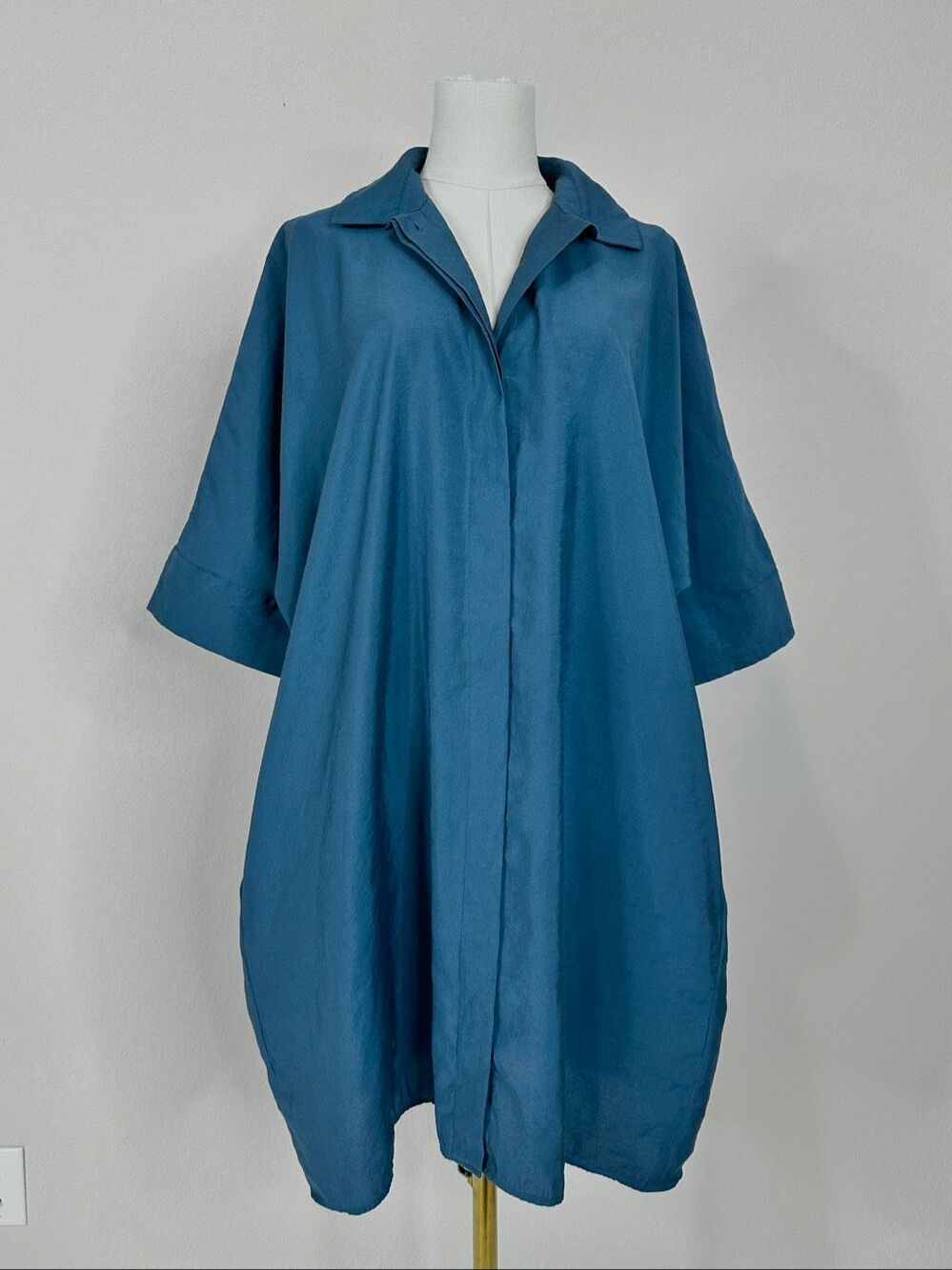 COS Crinkled Woven Oversized Shirt Dress Blue Teal Hidden Placket XS - Picture 14 of 16